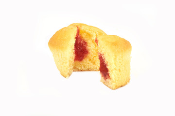 Two parts of muffins,close-up. Isolated on white background.