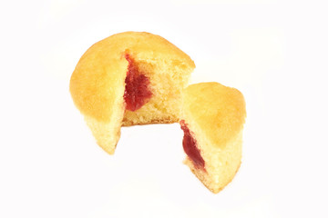 Two parts of muffins,close-up. Isolated on white background.