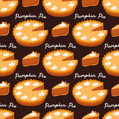 Cute Seamless Pattern with Pumpkin Pie and lettering