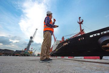 harbor master supervisor is duty of working report on the ships operation loading and discharging in port terminal by walkie talkie and online device communication
