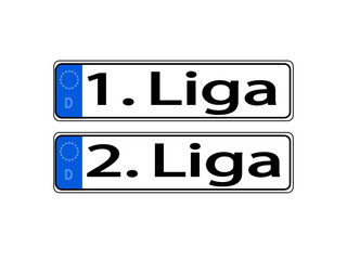 German specific vehicle registration plate with word 1.Liga, 2 Liga
