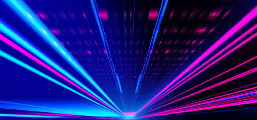 Futuristic lights. Cyberpunk background. Abstract lasers. Pink and Blue.