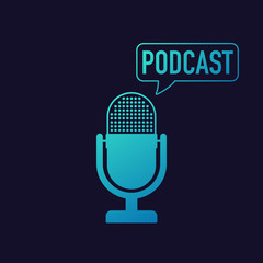 Podcast. Microphone with speech bubble icons. Vector illustration.