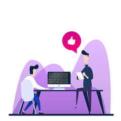 The developer shows the work to the manager