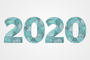 2020 poly vector symbol. Happy New Year abstract triangle illustration for decoration, celebration, calendar, design, winter holiday, infographics, business. Decorative blue geometric icon