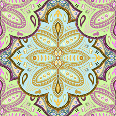 Abstract seamless background of bright ornate elements. Decorative pattern. Colorful mandala ornaments.