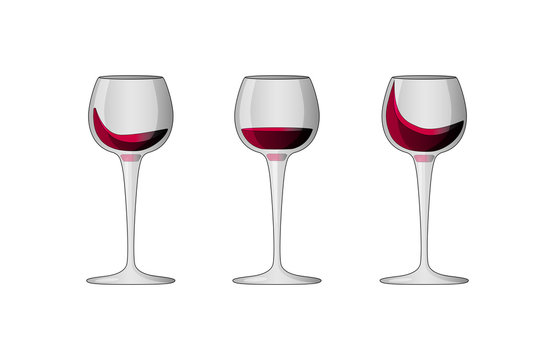 Vector illustration of 3 wineglasses with red wine