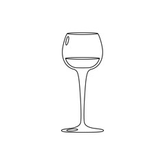 Vector illustration of black lines silhouette of wineglass with wine
