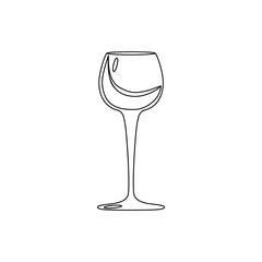 Vector illustration of black lines silhouette of wineglass with big wave of wine inside