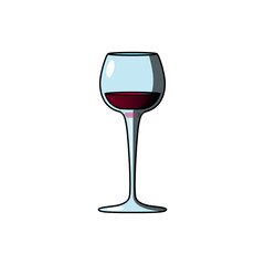 Vector illustration of cartoon blue wineglass with red wine