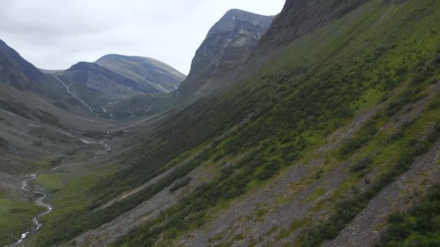 Dronefootage from a norwegian mountain valley near Geirangerfjord.