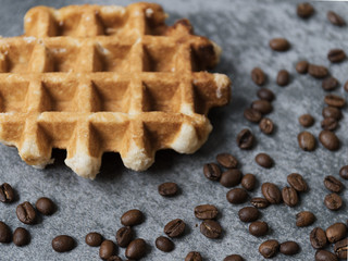 biscuits and coffee on a gray background, stone. Food, dessert