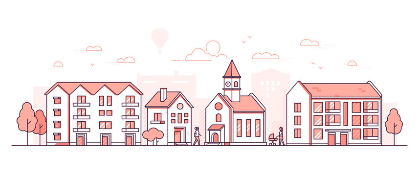 City district - modern thin line design style vector illustration