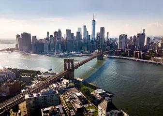 Light filtering roller blinds New York Manhattan bridge New York city aerial view