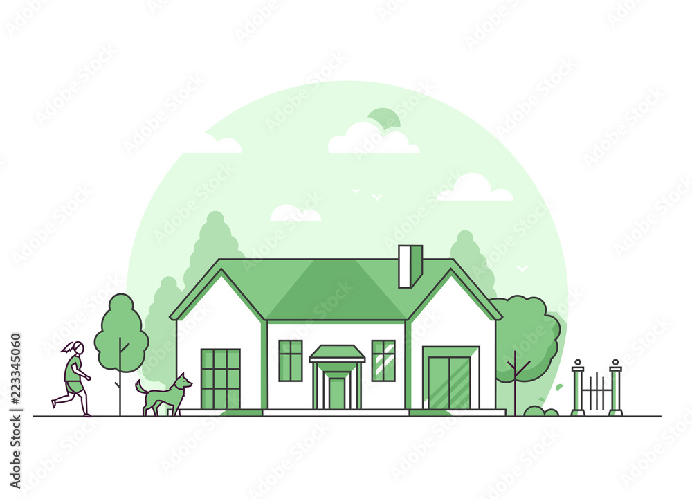 Wall mural Suburban house - modern thin line design style vector illustration