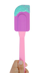 colored dough on the plastic cooking shovel