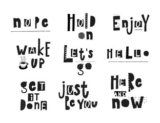 Here now Hello Nope Enjoy lettering