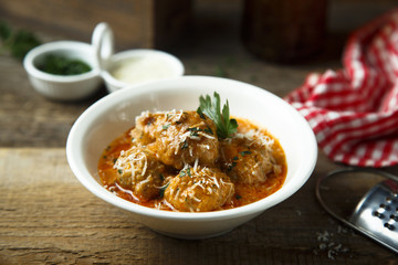 Homemade meatballs with tomato sauce