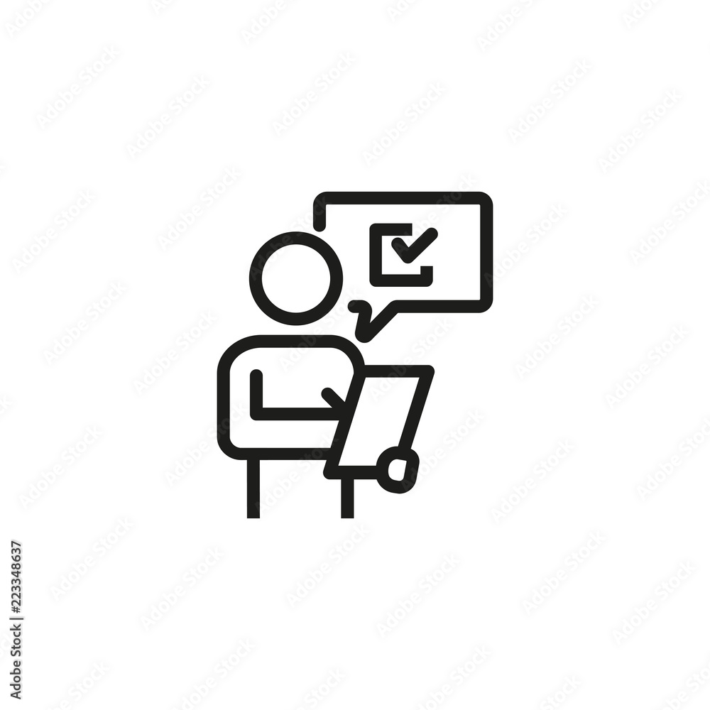 Aufkleber man putting down results or answers line icon. auditor, estimator, client. survey concept. vector il