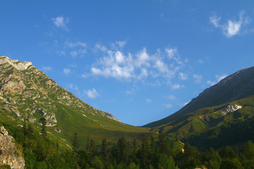 fantastic mountain pass landscape with bright blue sky, natural landscape photo