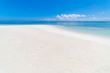 Fototapeta na wymiar Empty tropical beach scene. Sea sand sky. Tranquil, inspirational beach background