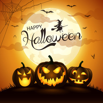 Halloween night background with pumpkin,vector illustration