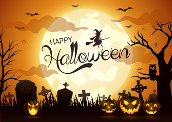Halloween night background with pumpkin,vector illustration