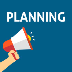Hand Holding Megaphone With PLANNING Announcement