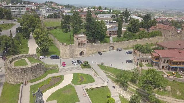 Aerial view to Batonis-Tsikhe Fortress - residence of Kakhetian kings during the 17th and 18th centuries. Telavi. Kakheti region. Georgia