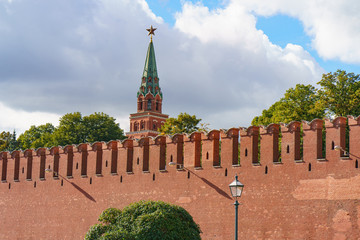Red Kremlin wall at the autumn day