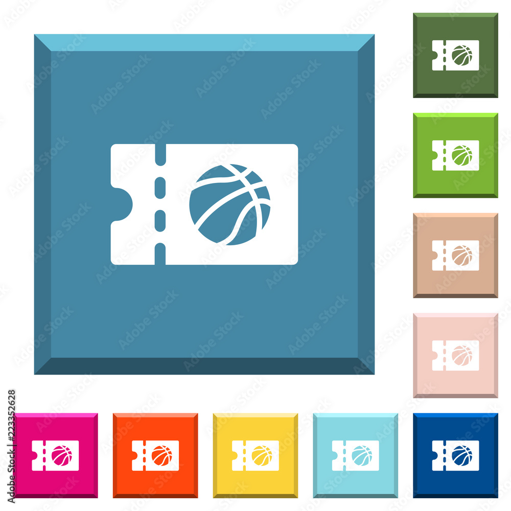 Poster basketball discount coupon white icons on edged square buttons