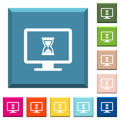 Busy computer white icons on edged square buttons