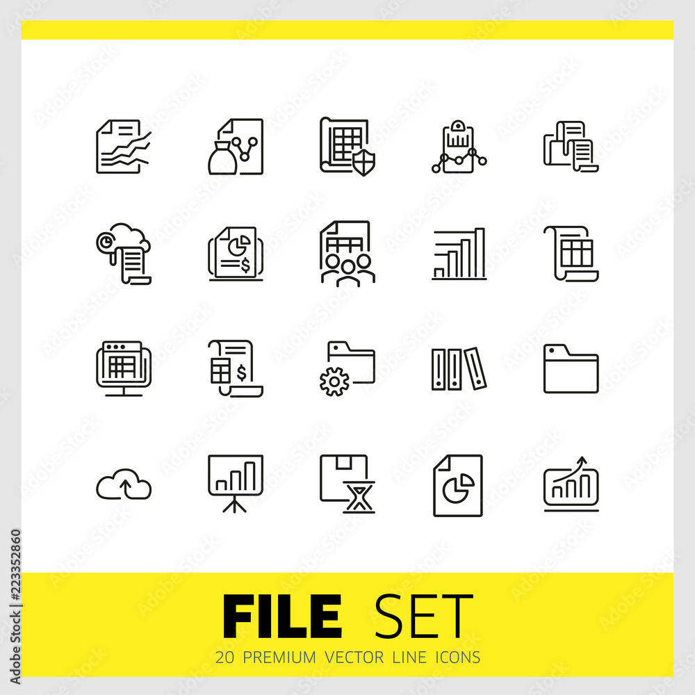 Poster file icons. set of line icons. report, presentation, folder. file system concept. vector illustratio