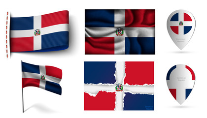 set of Dominican Republic flags collection isolated