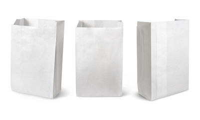 Blank paper bag set isolated on white background with clipping path