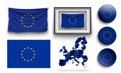 set of European Union flags collection isolated