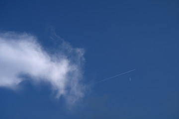 Naklejka na ściany i meble airplane in the sky,jet,cloud,sky,blue,view,white,travel,fly,clear