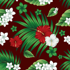 tropical palm and flower background vector illustration
