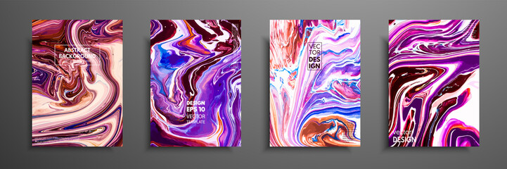 Covers with acrylic liquid textures. Colorful abstract composition. Modern artwork. Vector illustrations with mixed blue, green and white color. Applicable for design placard, flyer, poster