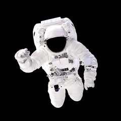 Astronaut in spacesuit close up isolated on black background. Spaceman in outer space. Elements of this image furnished by NASA