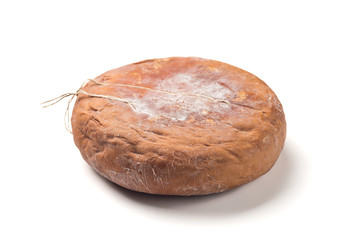Smoked cheese suluguni on white background