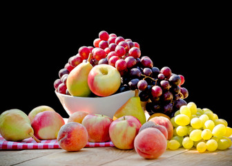 Fototapeta na wymiar Healthy food, seasonal organic fruit, harvest is on table