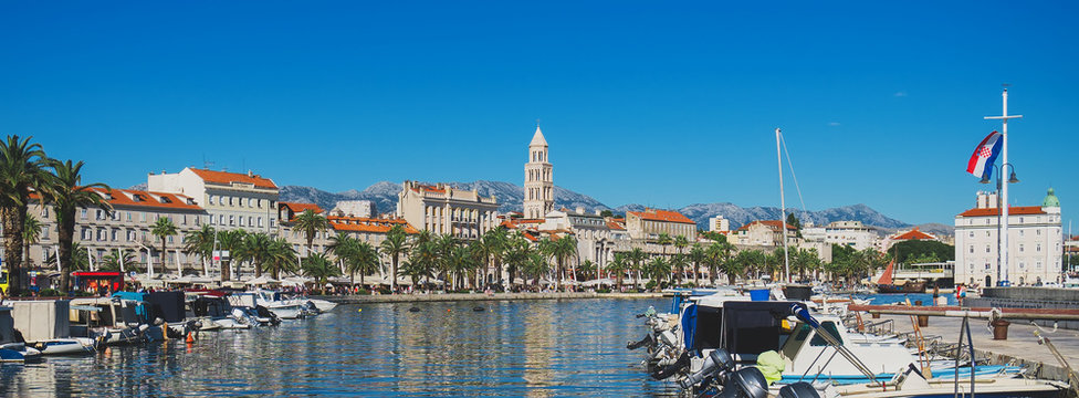 Boat harbor of the old town Split in Croatia.