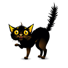 Black cat is afraid. Vector illustration on isolated background