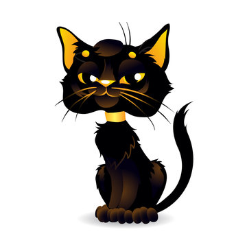 Mysterious black cat. Vector illustration on isolated background.