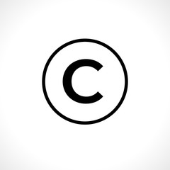 Circular copyright icon isolated on white background.
