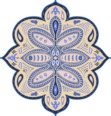 Abstract ornate element. Decorative pattern for fabric, textile, poster, cards, covers, web. Colorful ornament. Indian paisley motif.