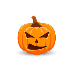 Pumpkin on white background. The main symbol of the Happy Halloween holiday. Orange pumpkin with smile for your design for the holiday Halloween. Vector illustration.