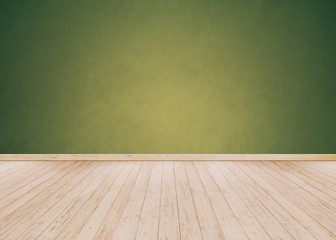Green cement wall with Wooden floor