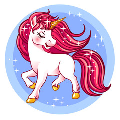 Little fantasy white unicorn with pink hair.
